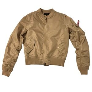 Ring of Fire ROF Flight Crew Bomber Jacket Mens Small Unisex Tan Beige Nylon